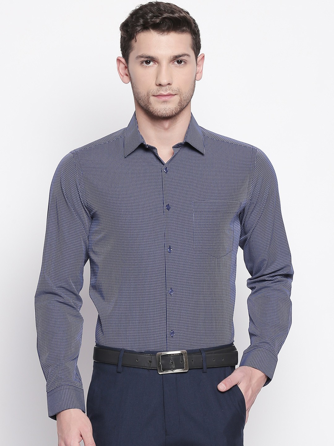 

RICHARD PARKER by Pantaloons Men Blue & White Slim Fit Checked Formal Shirt