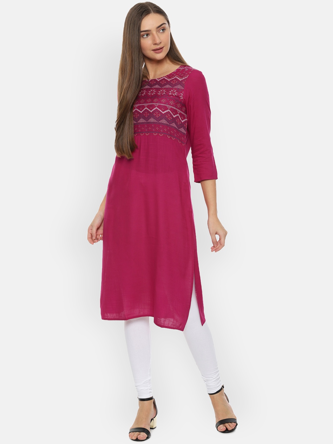 

People Women Pink Printed Straight Kurta