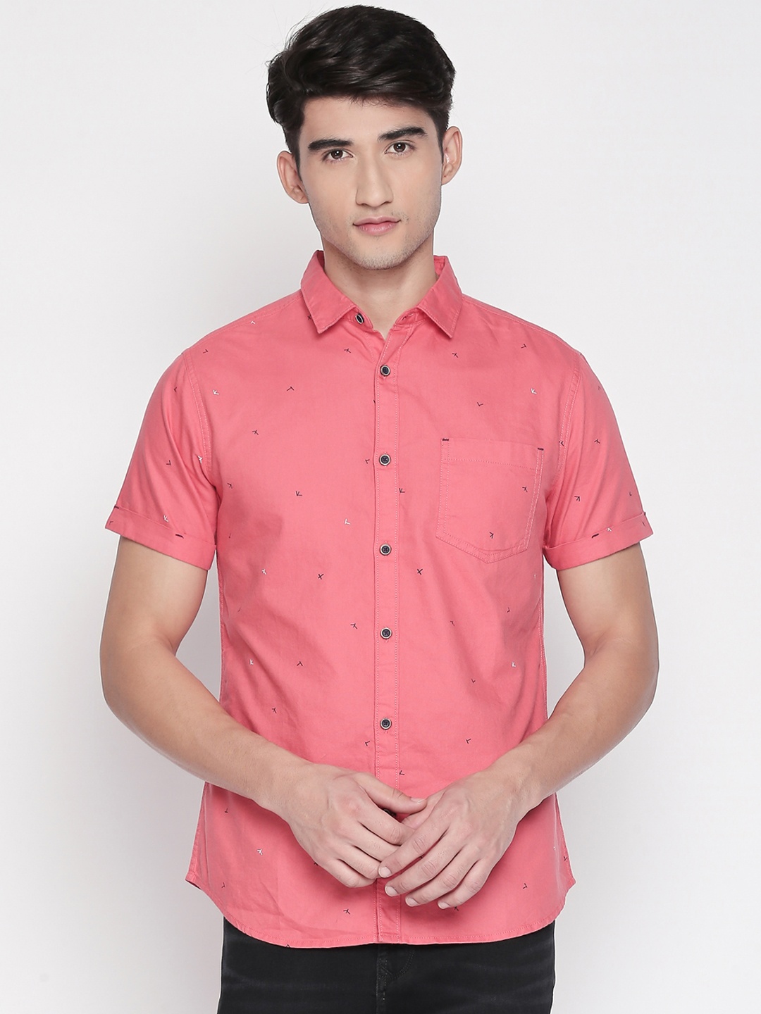 

Urban Ranger by pantaloons Men Pink Slim Fit Printed Casual Shirt