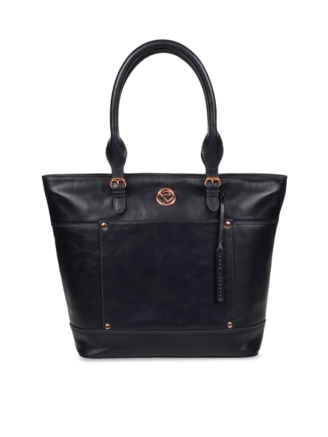 

PURE LUXURIES LONDON Navy Blue Solid Leather Shoulder Bag