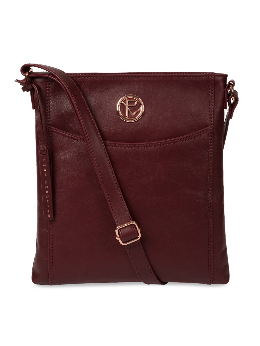 

PURE LUXURIES LONDON Women Burgundy Solid Genuine Leather Gilpin Sling Bag
