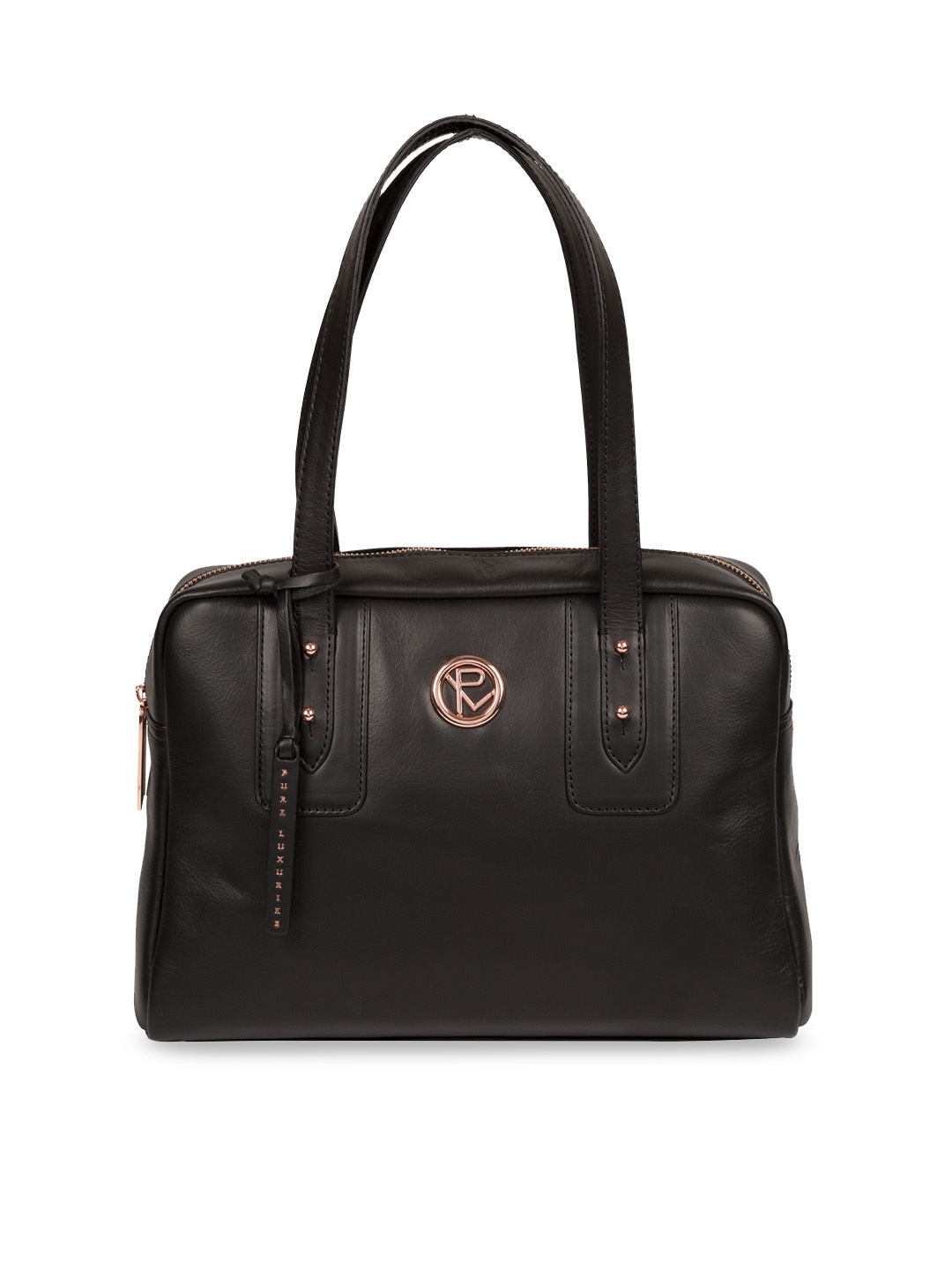 

PURE LUXURIES LONDON Black Solid Genuine Leather Madox Handheld Bag