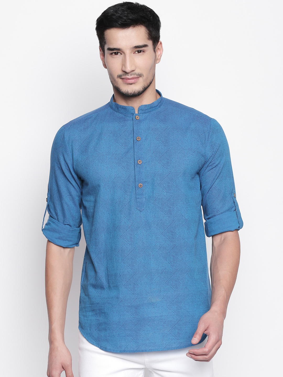 

indus route by Pantaloons Men Blue Printed Straight Kurta