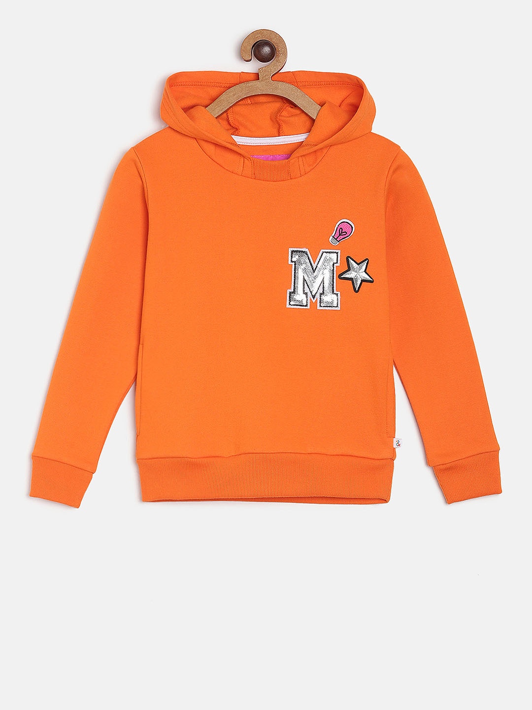 

TALES & STORIES Girls Orange Appliqued Hooded Sweatshirt