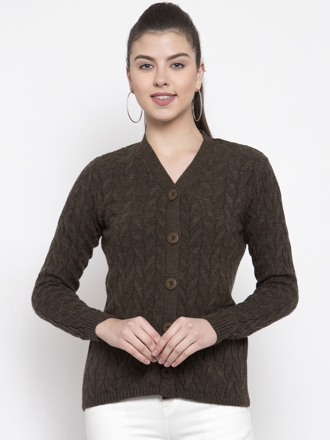 

Kalt Women Olive Green Self Design Sweater Vest Sweater