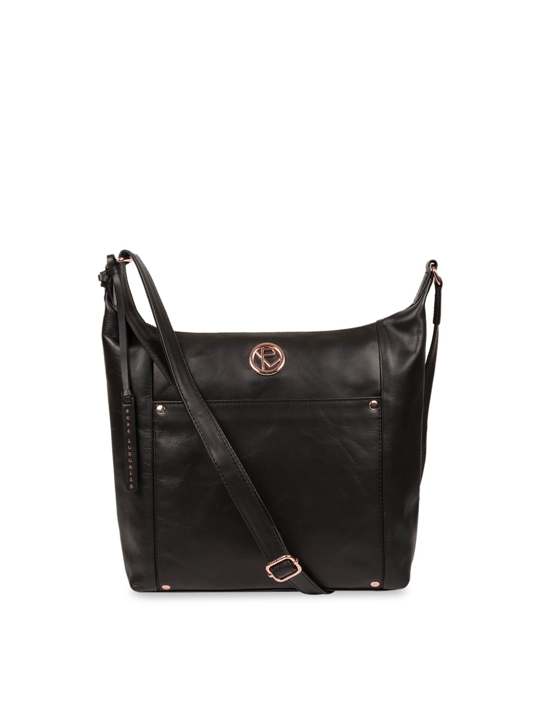 

PURE LUXURIES LONDON Black Solid Genuine Leather Miro Sling Bag