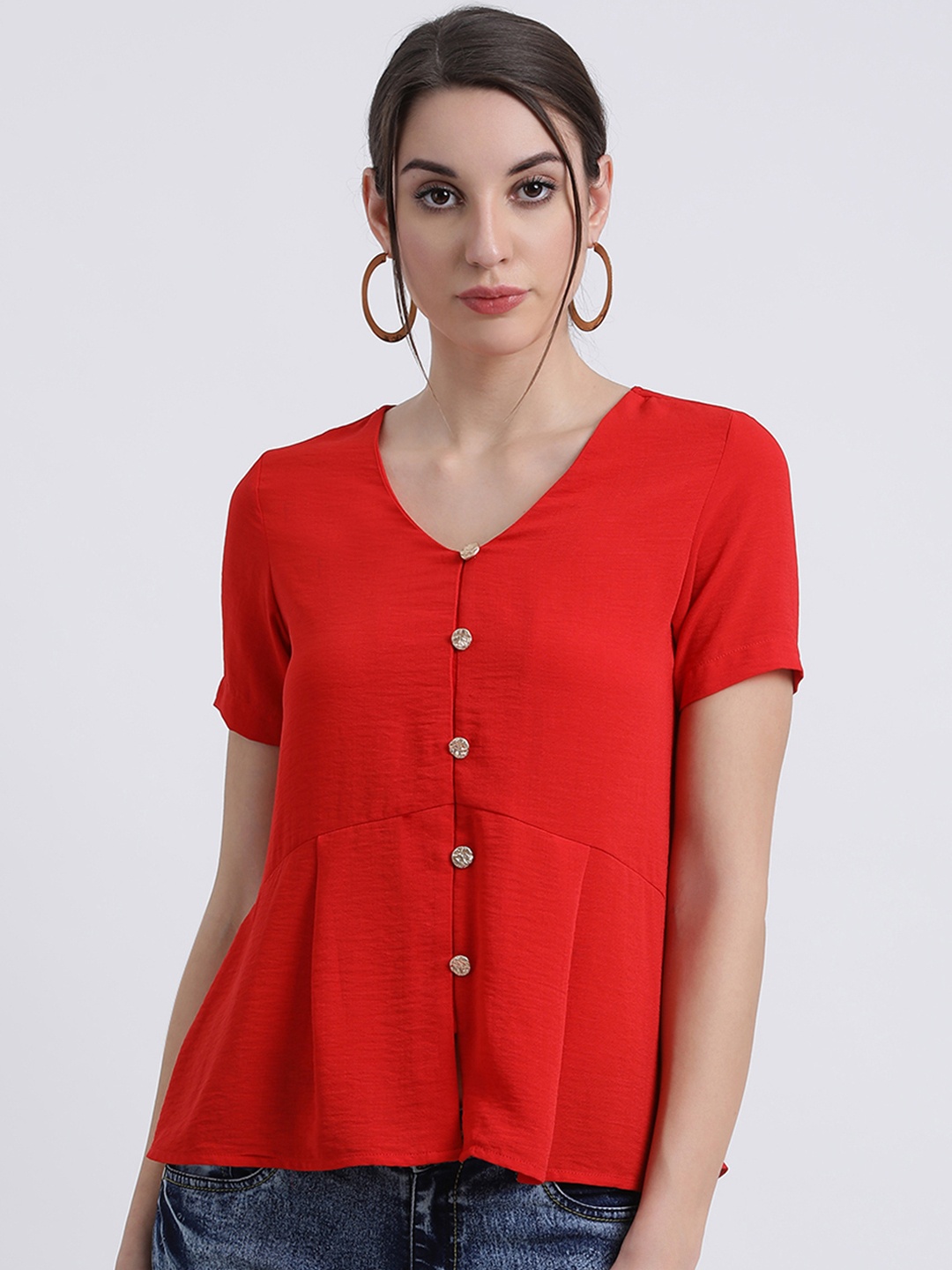 

Zink London Women Red Solid Peplum Top