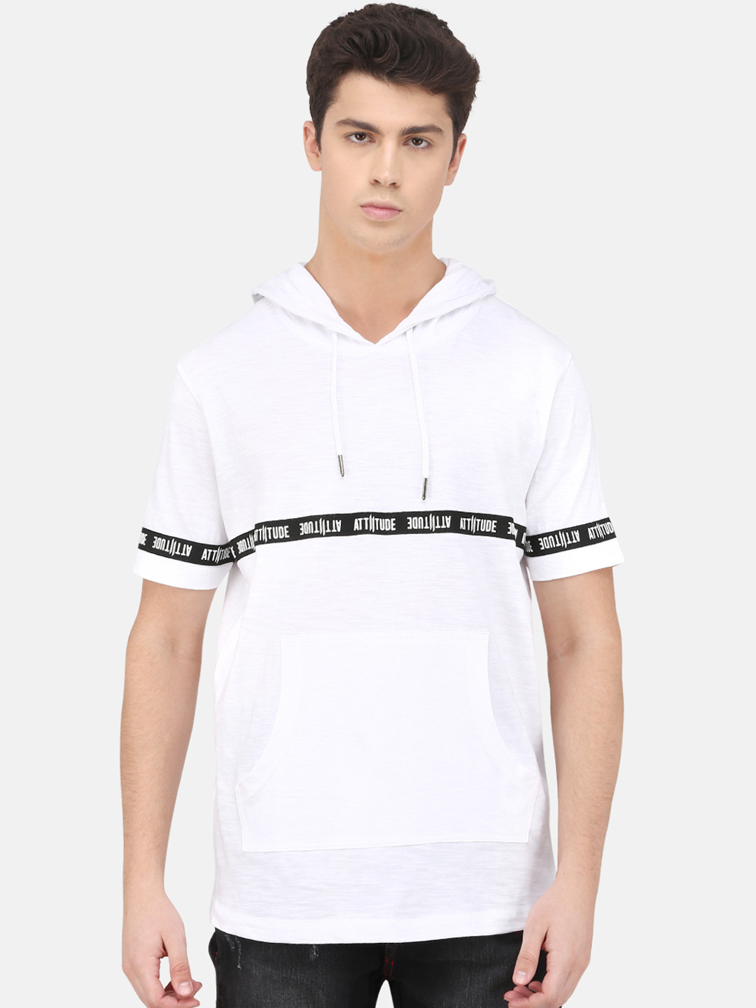 

ATTIITUDE Men White Printed Hood Slim Fit T-shirt