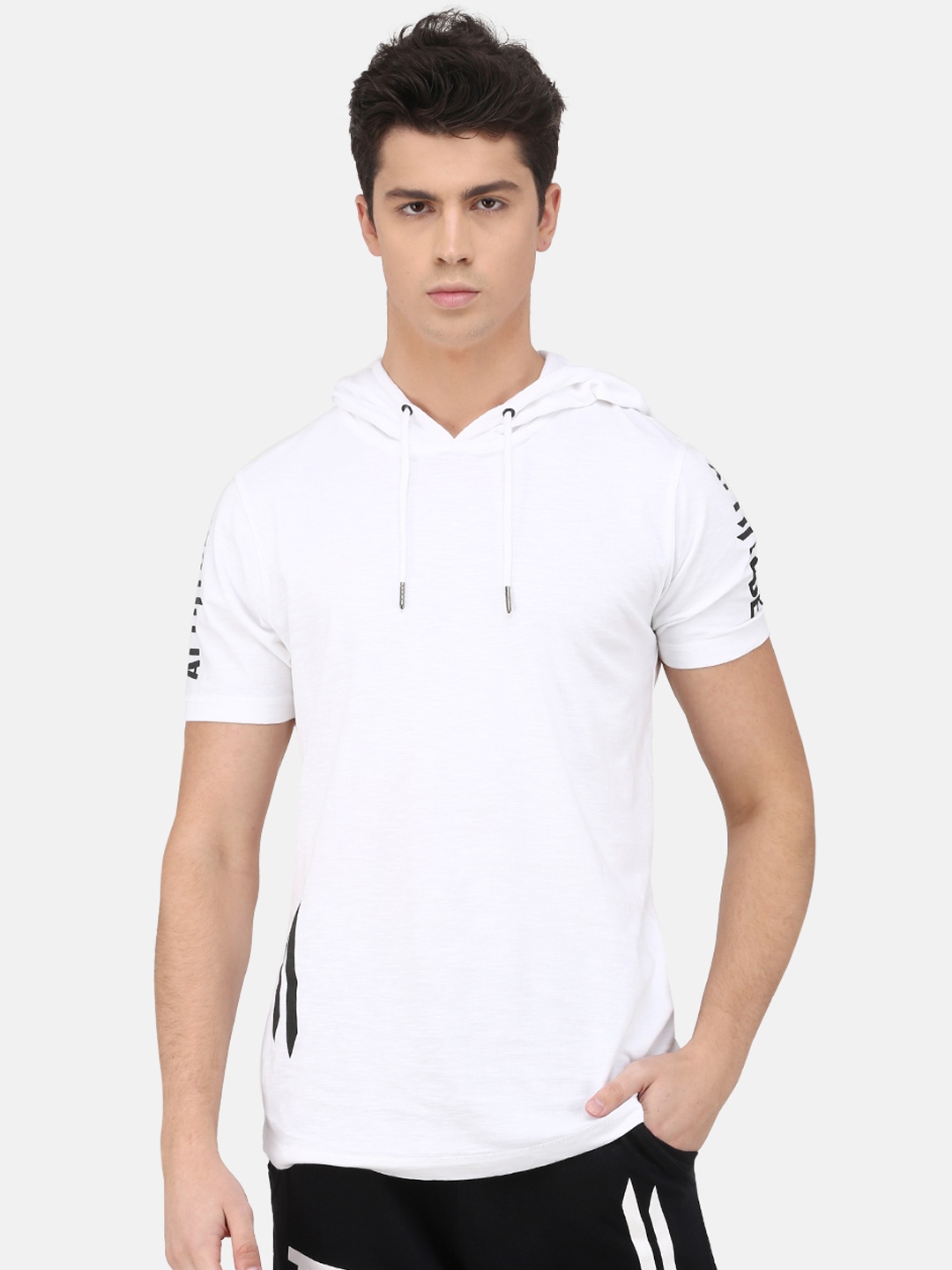 

ATTIITUDE Men White Printed Hood Slim Fit T-shirt