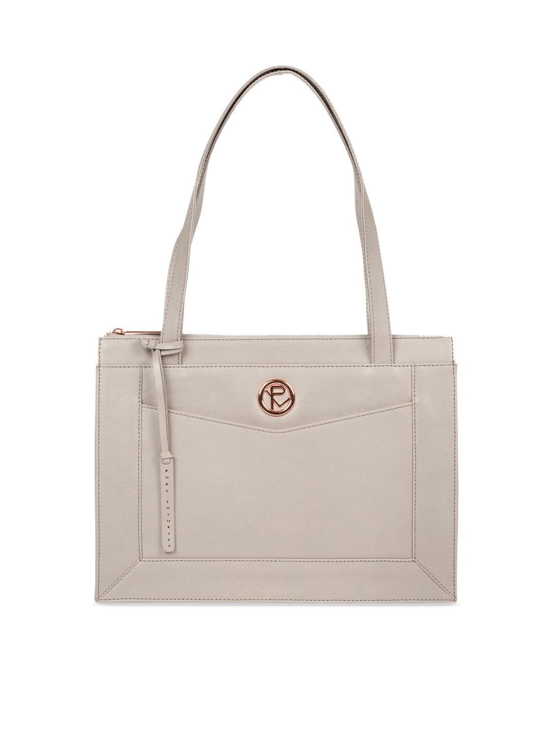 

PURE LUXURIES LONDON Women Grey Solid Genuine Leather Handcrafted Zoffany Handbag