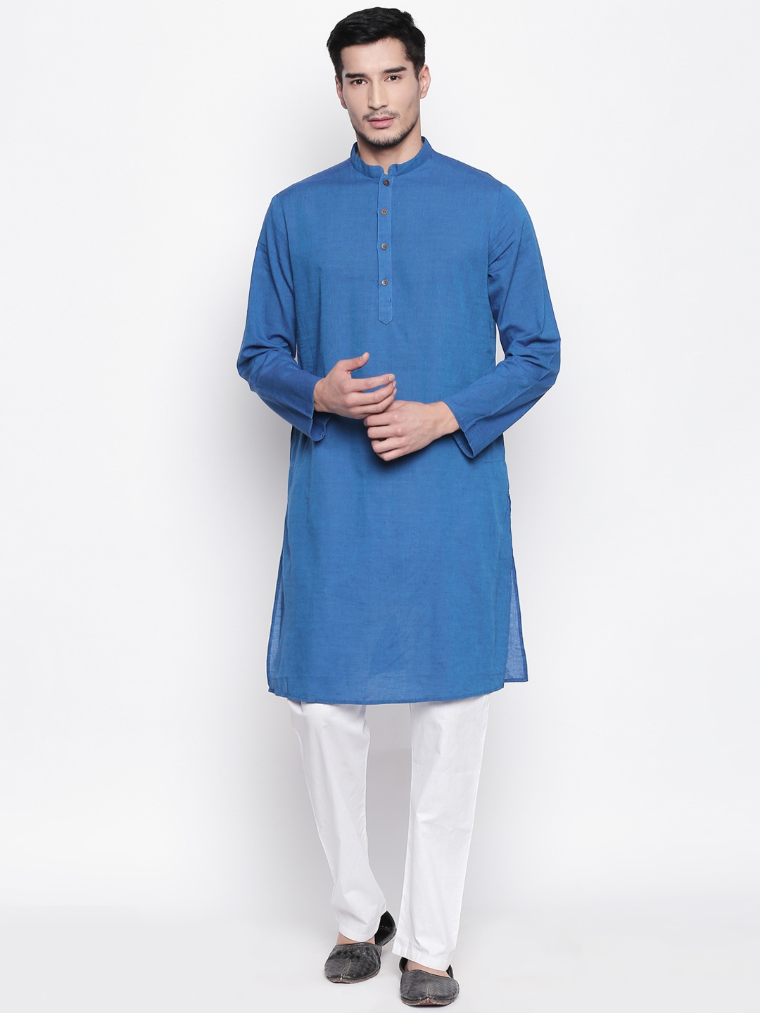 indus route by Pantaloons Men Blue Solid Straight Kurta