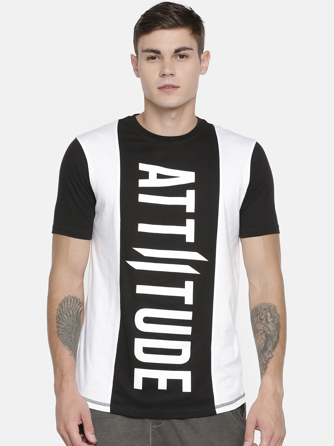 

ATTIITUDE Men Black Printed Round Neck Slim Fit T-shirt