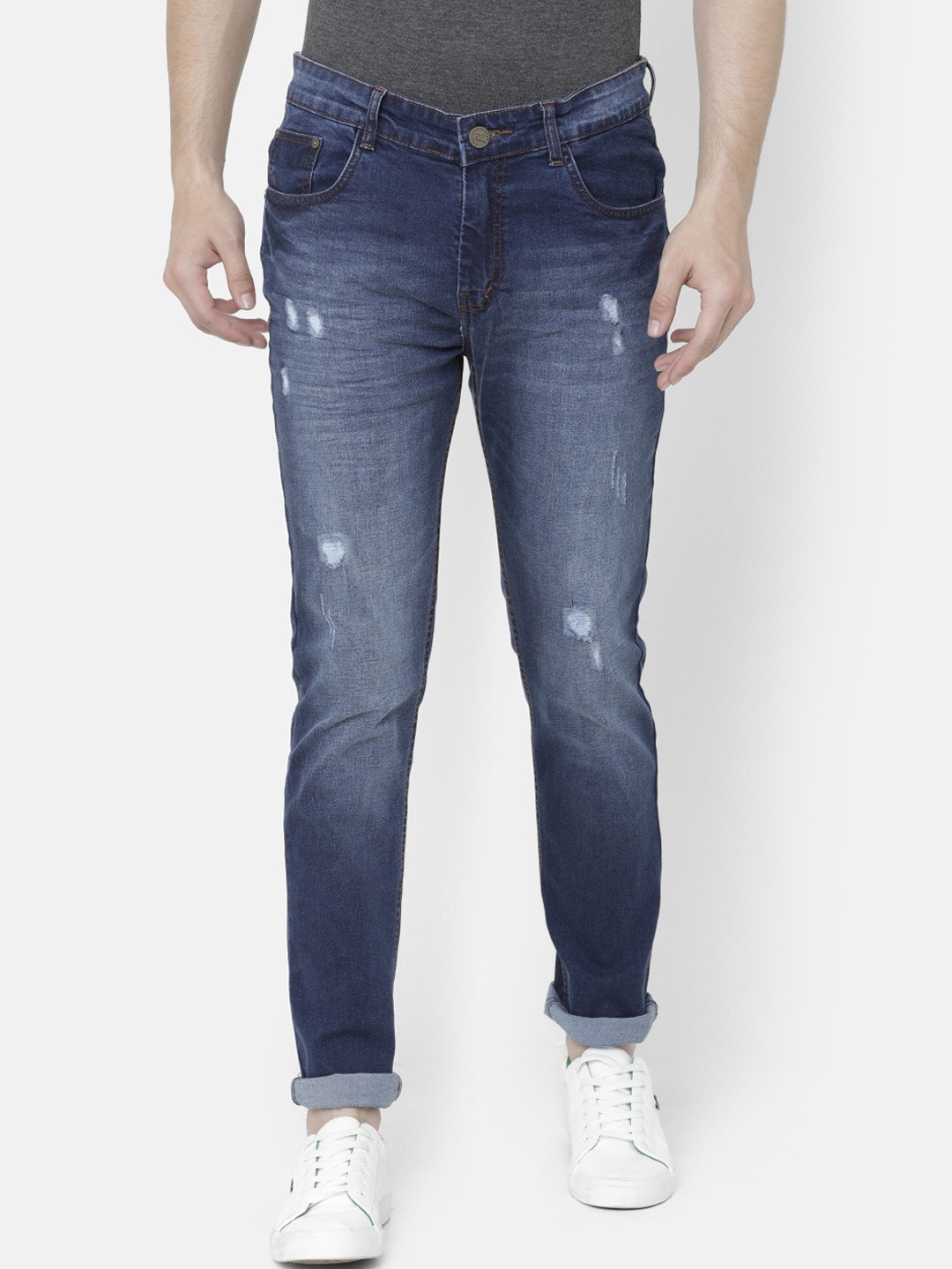 

CINOCCI Men Blue Slim Fit Mid-Rise Low Distress Stretchable Jeans