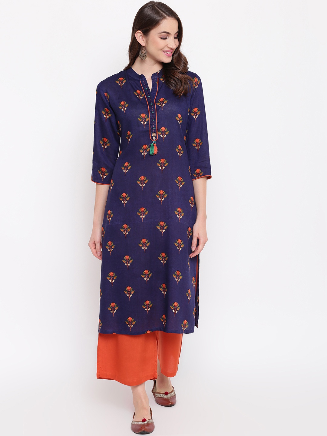 

Napra Women Blue & Orange Printed Kurta with Palazzos