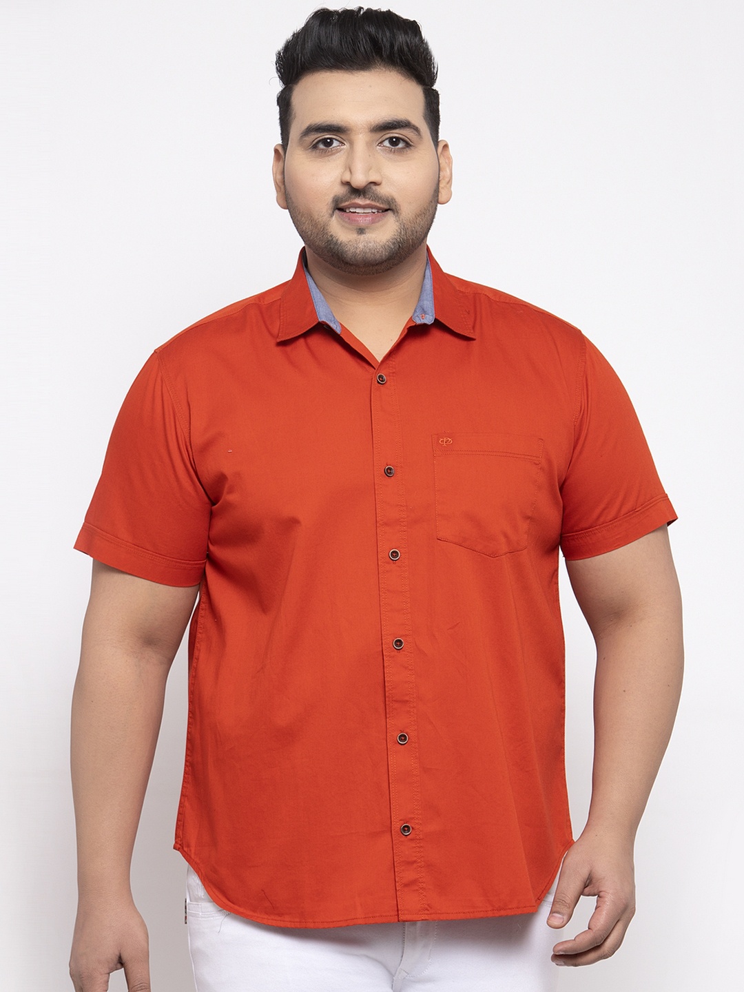 

plusS Men Rust Orange Regular Fit Solid Casual Shirt