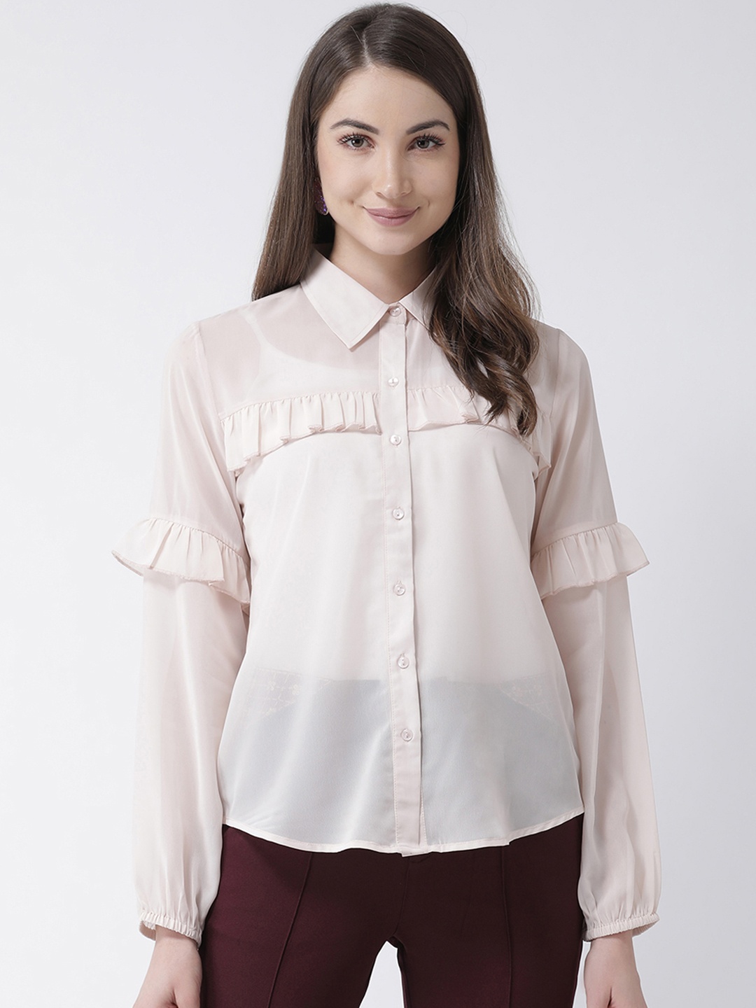 

KASSUALLY Women Nude-Coloured Regular Fit Solid Casual Shirt