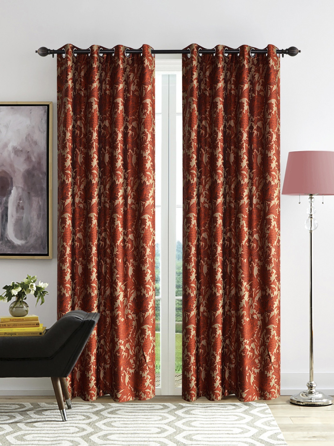 

Deco Window Set of 2 Brown Printed Door Curtains