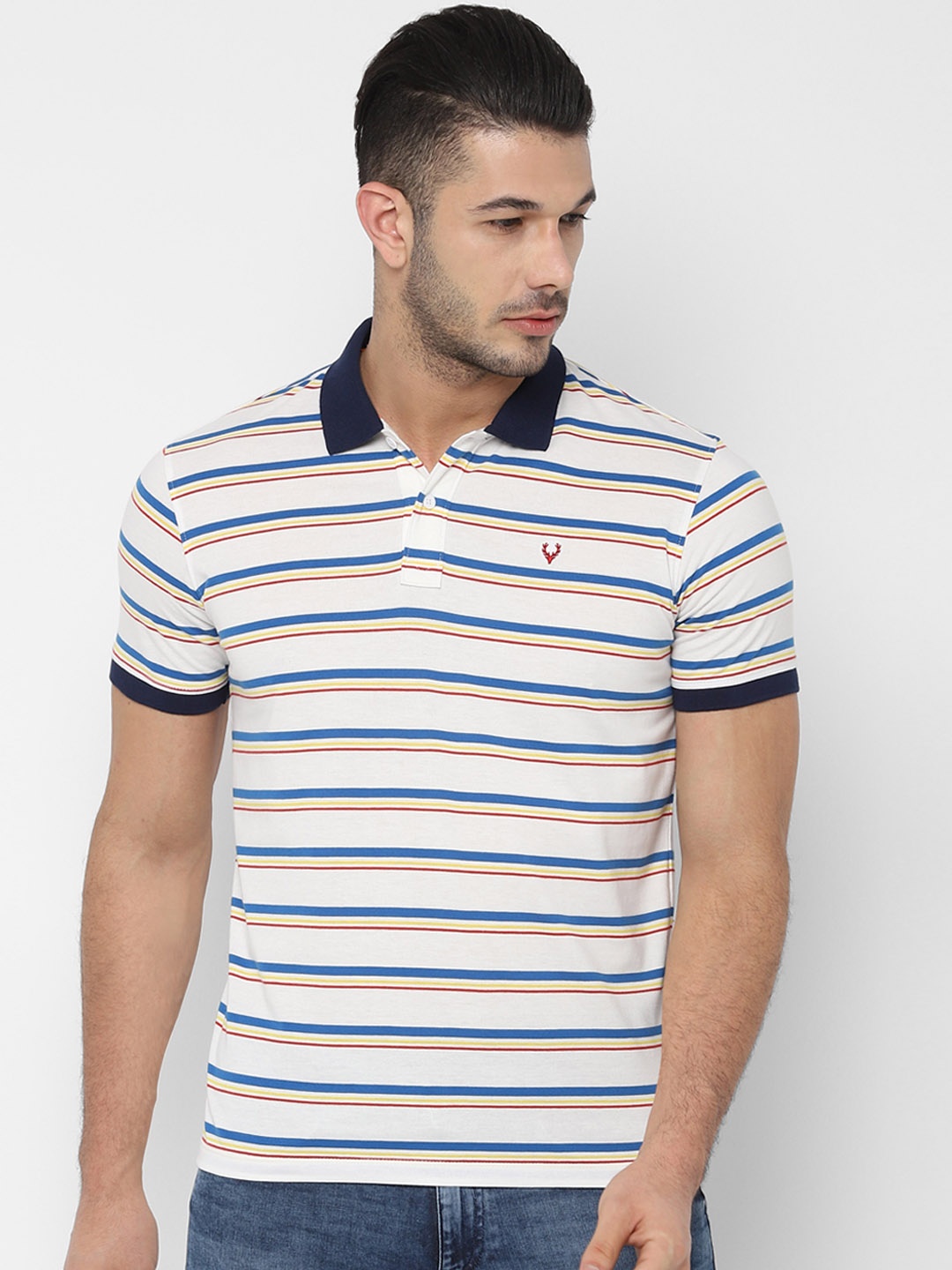 

Allen Solly Sport Men White Striped Polo Collar T-shirt