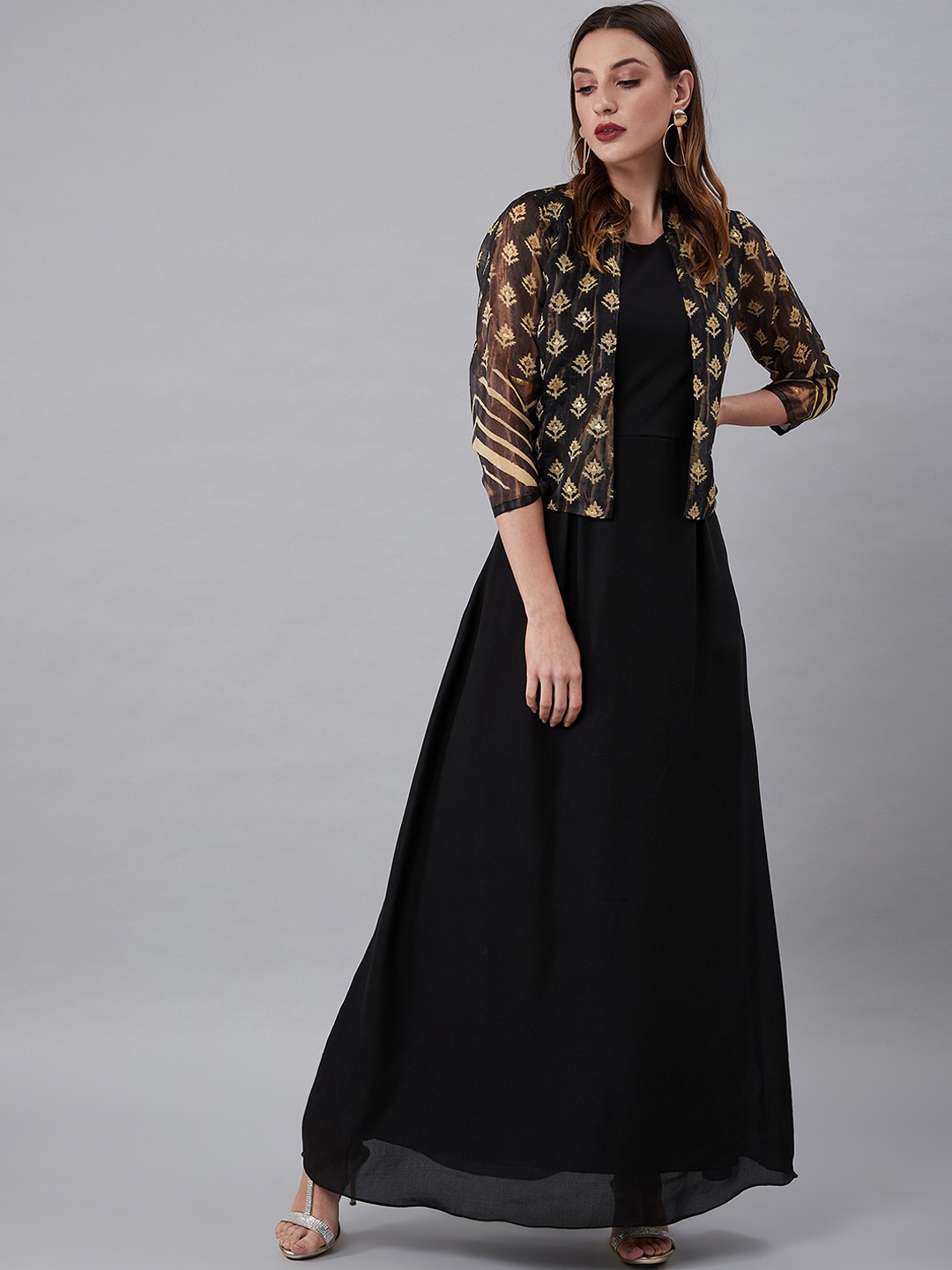 

Athena Women Black Printed Maxi Dress