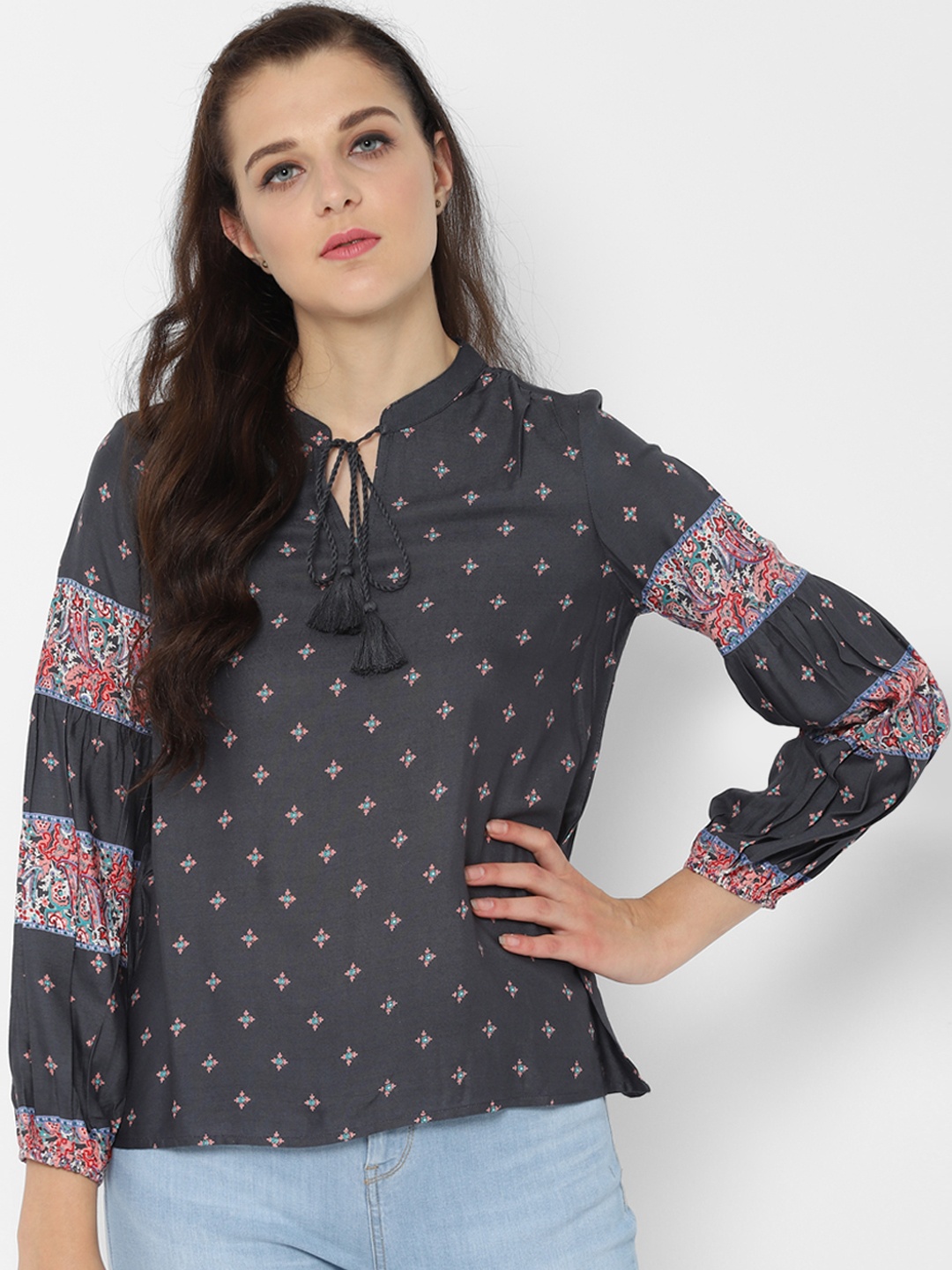 

People Women Grey Printed A-Line Top