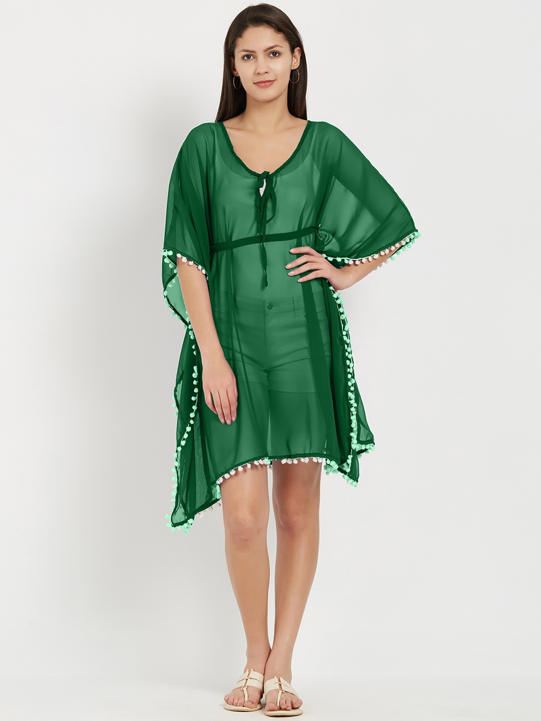 

Mirchi Fashion Women Green Solid Kaftan Cover-Up Dress