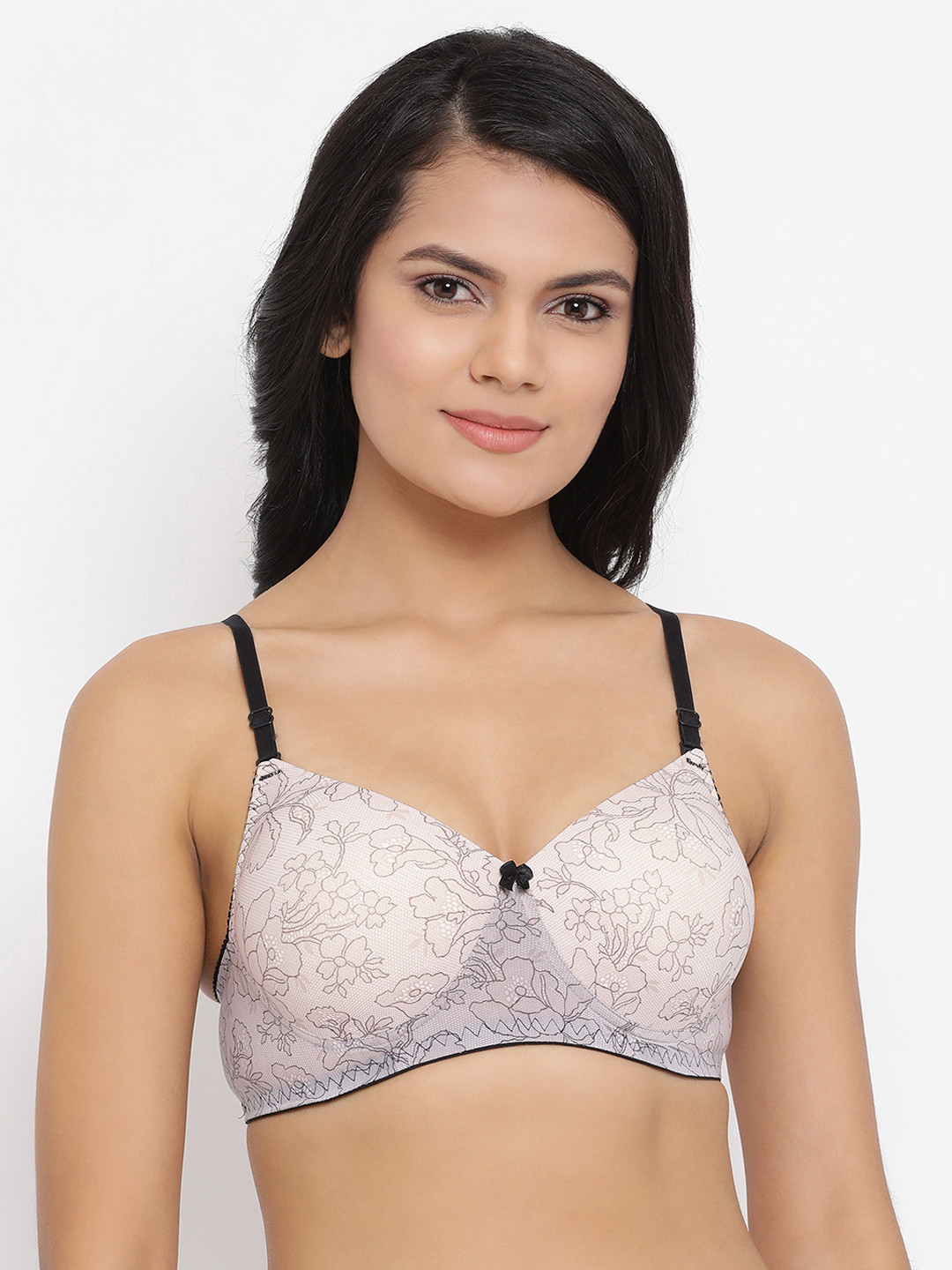 

Clovia Off-White & Black Printed Non-Wired Lightly Padded T-shirt Bra BR0738L2432B