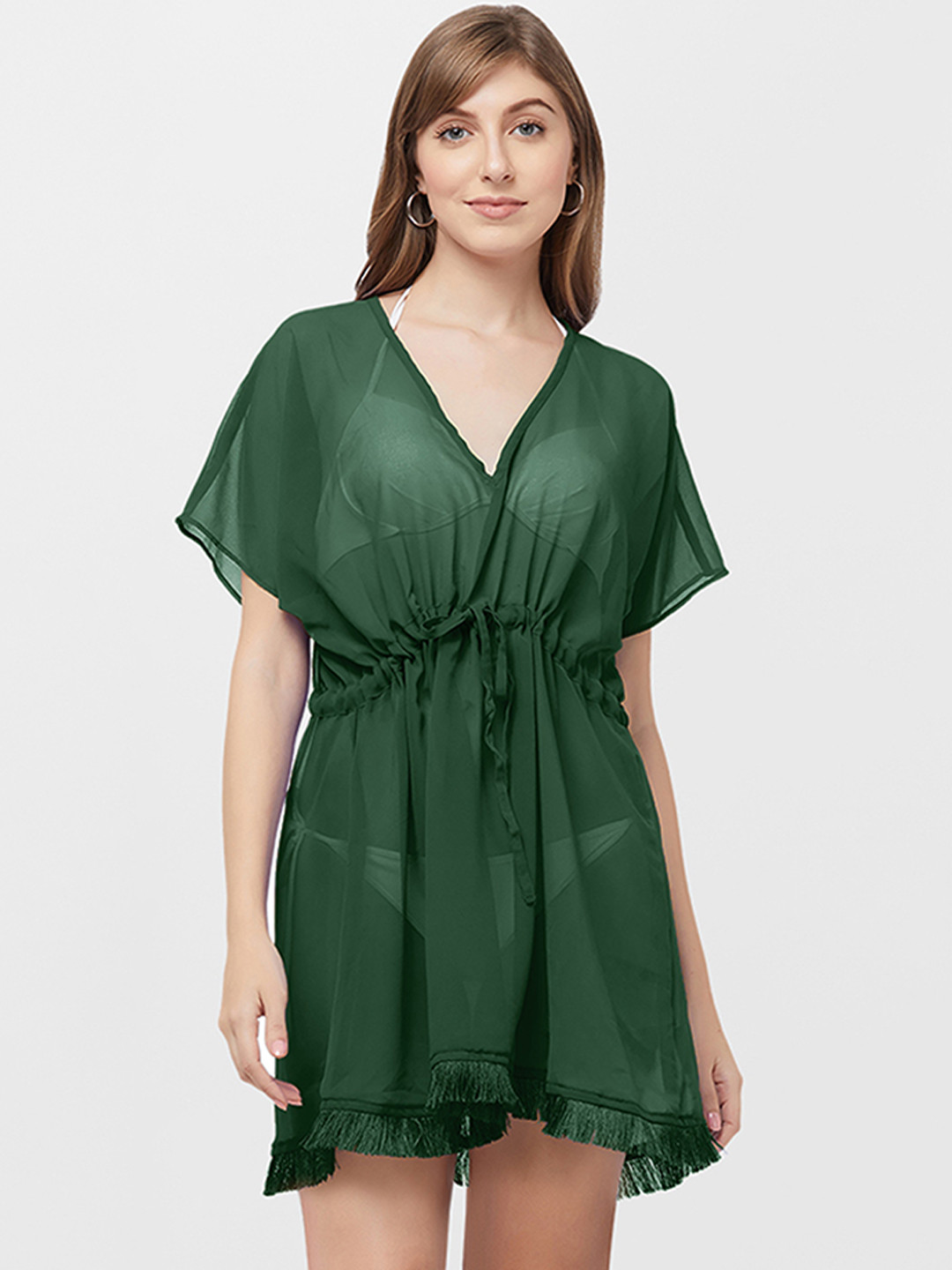 

MIRCHI FASHION Women Green Solid Kaftan Cover-Up Dress