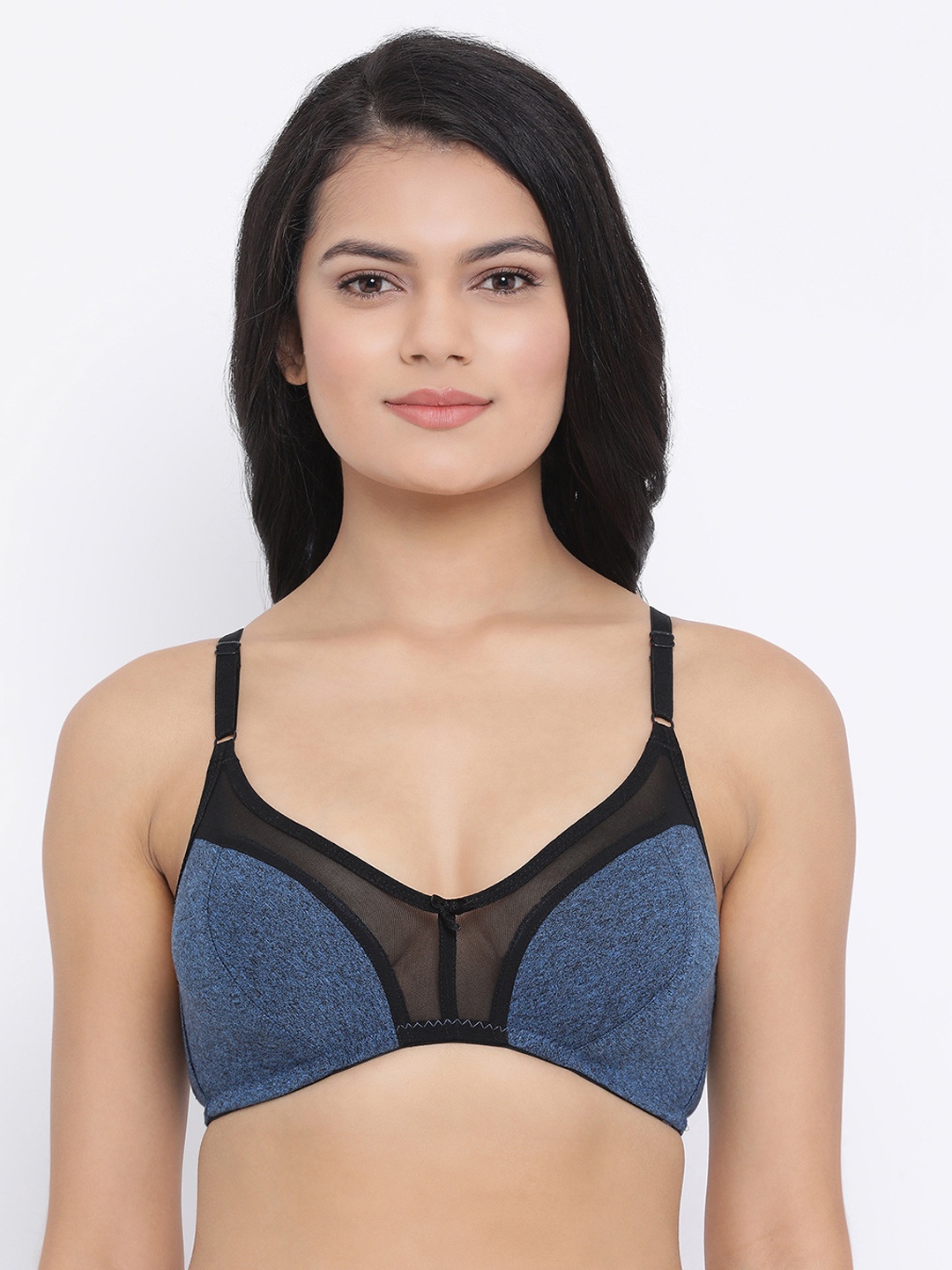 

Clovia Blue & Black Colourblocked Non-Wired Non Padded Everyday Bra BR1652V0832B