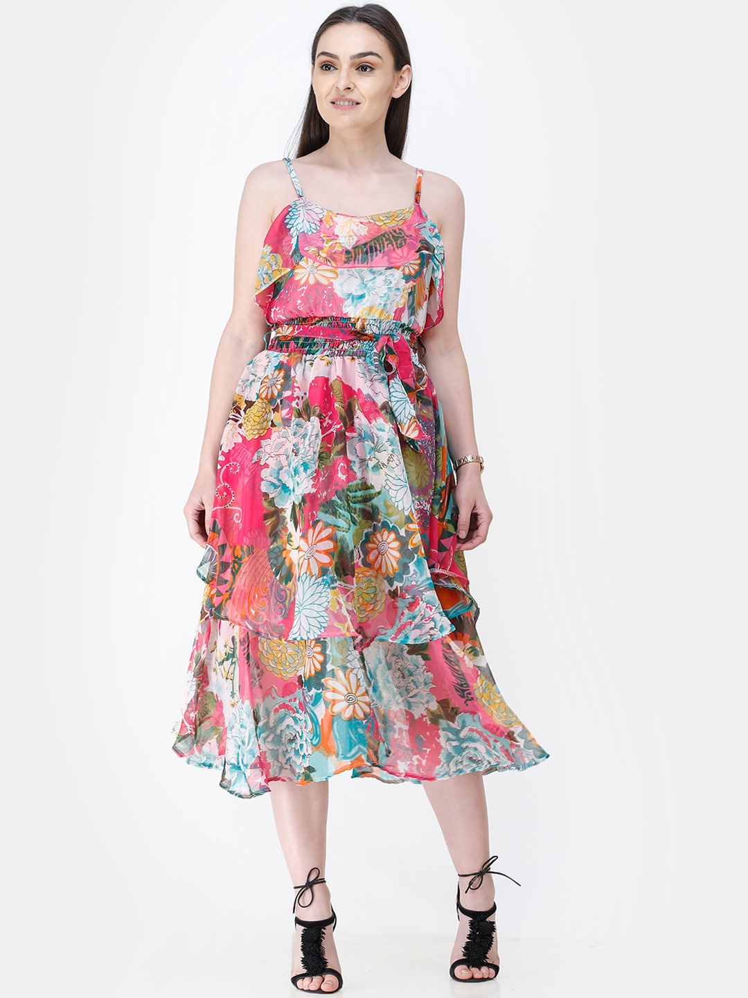 

Cation Women Pink & Blue Floral Print A-Line Dress