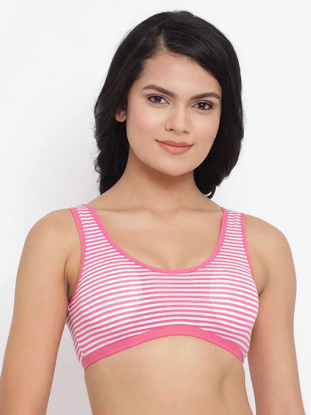 

Clovia Pink & White Striped Non-Wired Non Padded Sports Bra BB0019P1426
