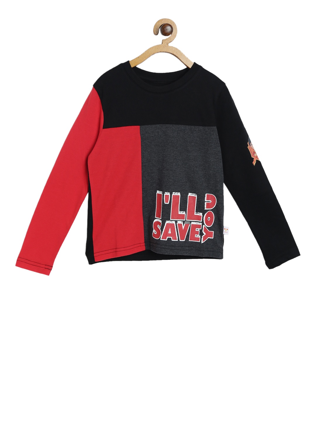 

toothless Boys Black Red Colourblocked Round Neck Pure Cotton T-shirt