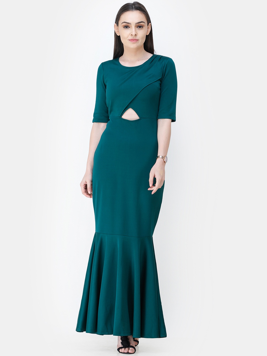 

Cation Women Teal Green Solid Maxi Dress