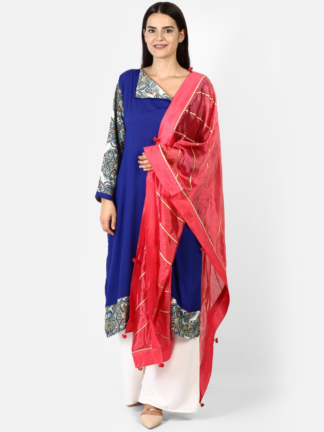 

amraoo Peach-Coloured Striped Dupatta