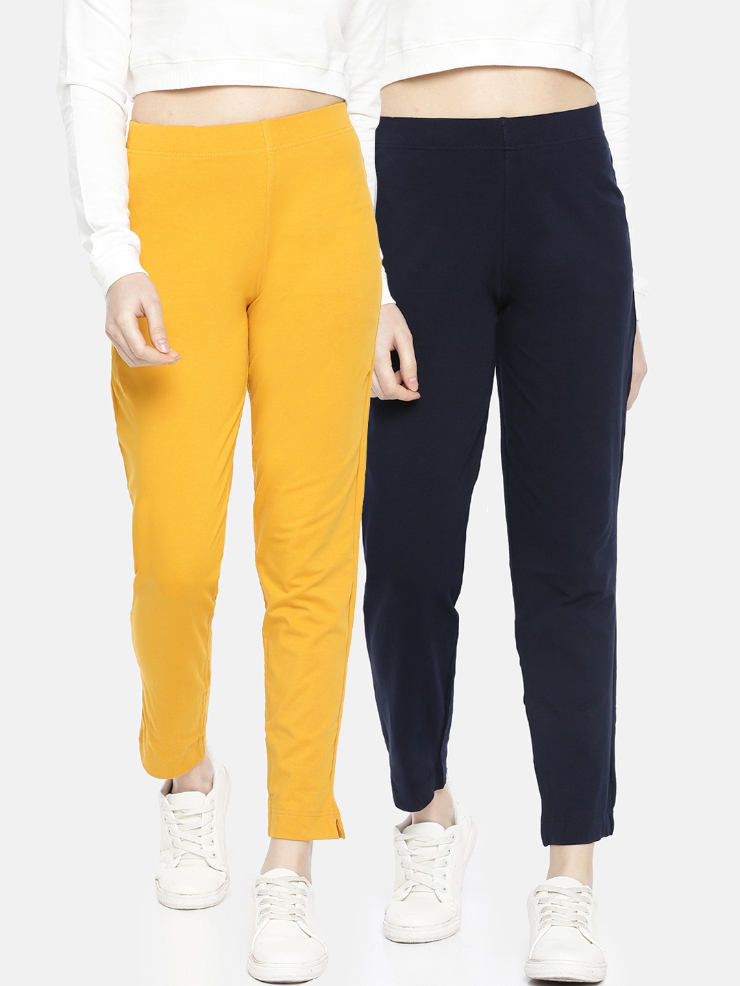 

Dollar Missy Women Pack of 2 Trousers Smart Straight Fit Solid Regular Trousers, Yellow