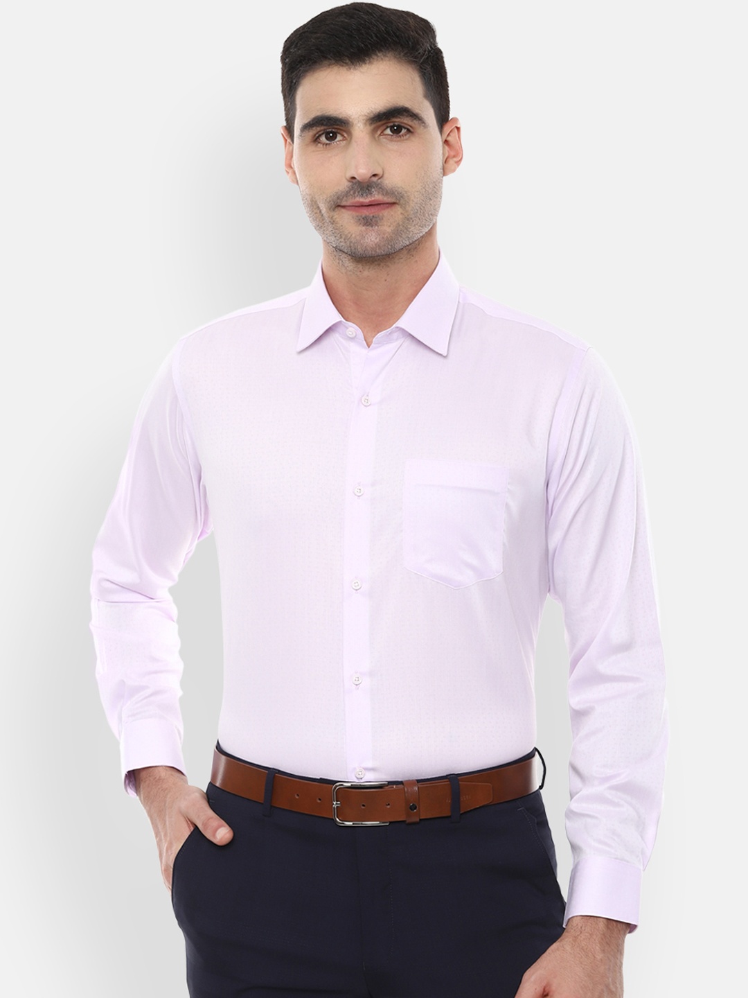 

Van Heusen Men Pink Regular Fit Self Design Formal Shirt