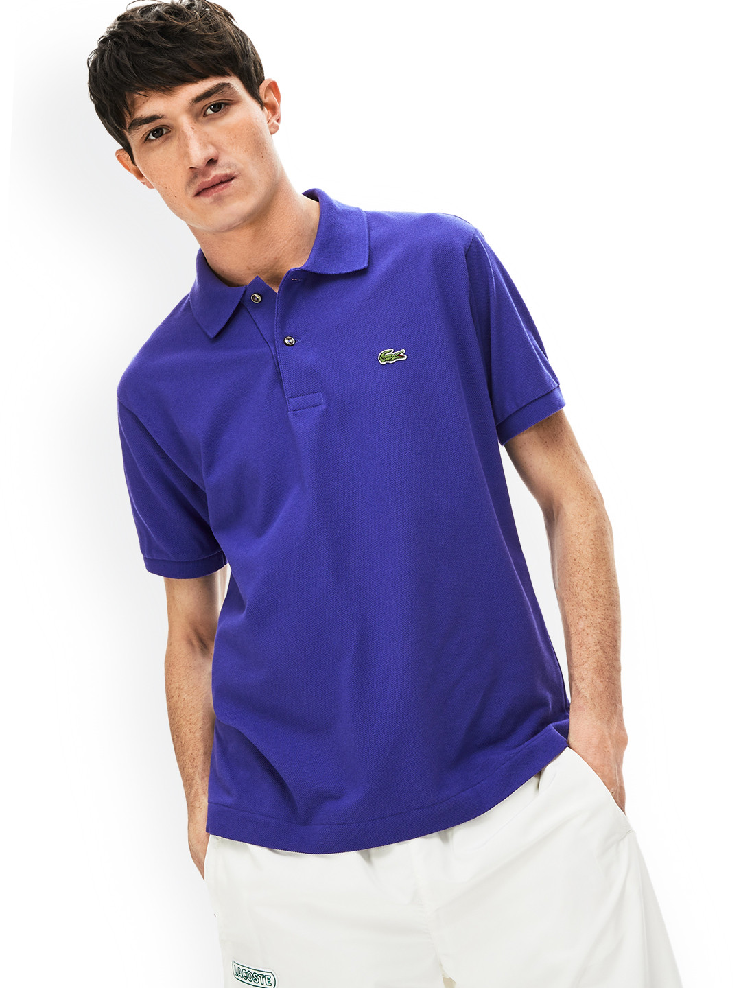 

Lacoste Men Blue Solid Polo Collar Pure Cotton T-shirt