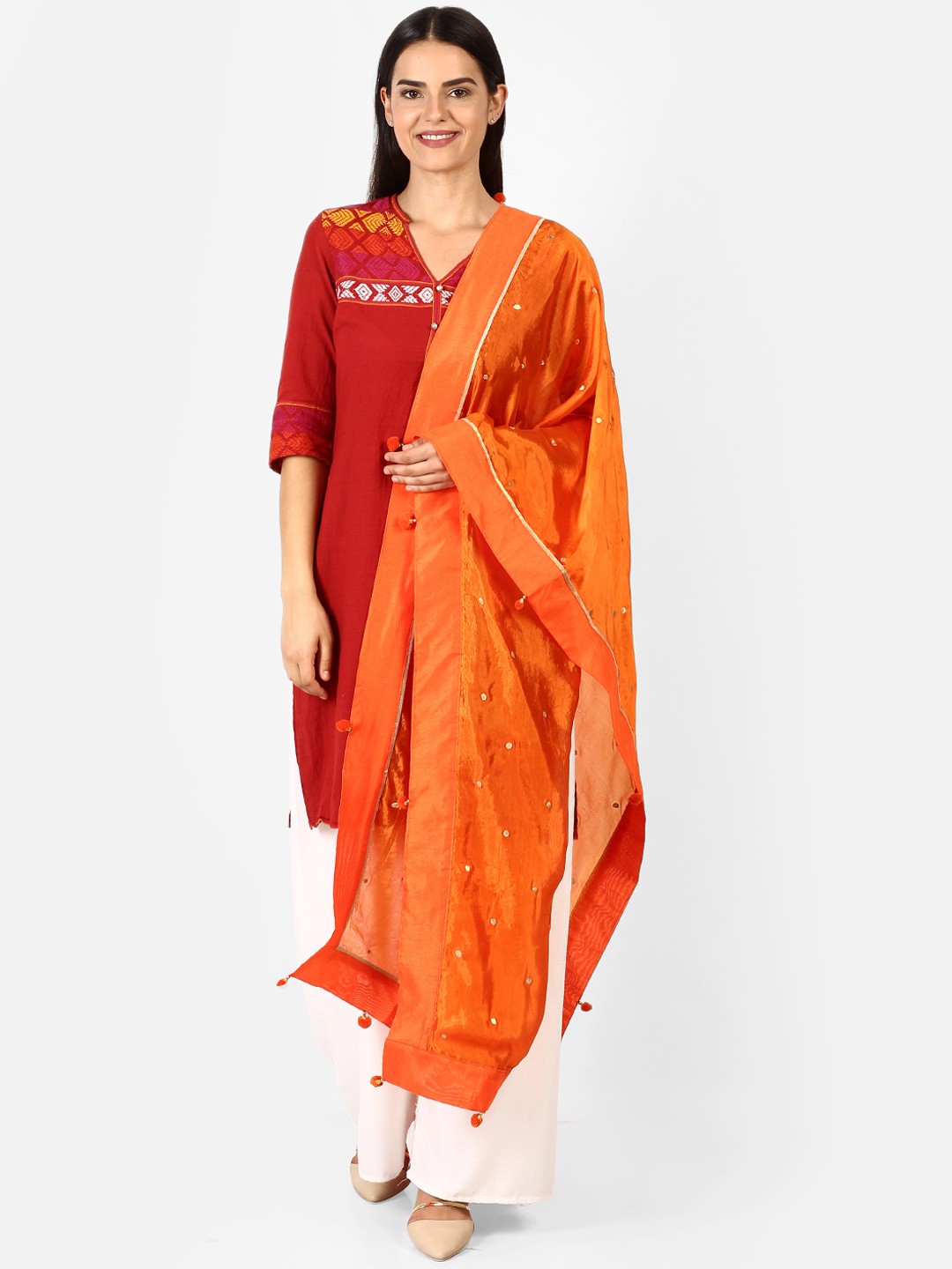 

amraoo Orange Printed Dupatta