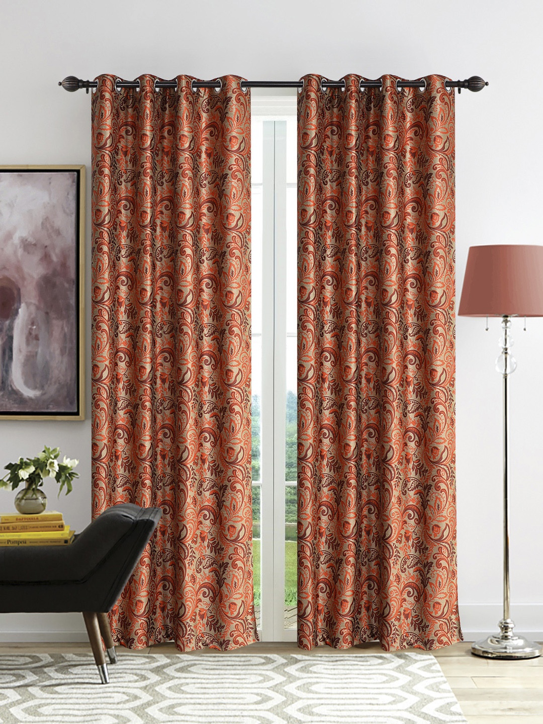 

Deco Window Brown & Red Set of 2 Curtain Curtains