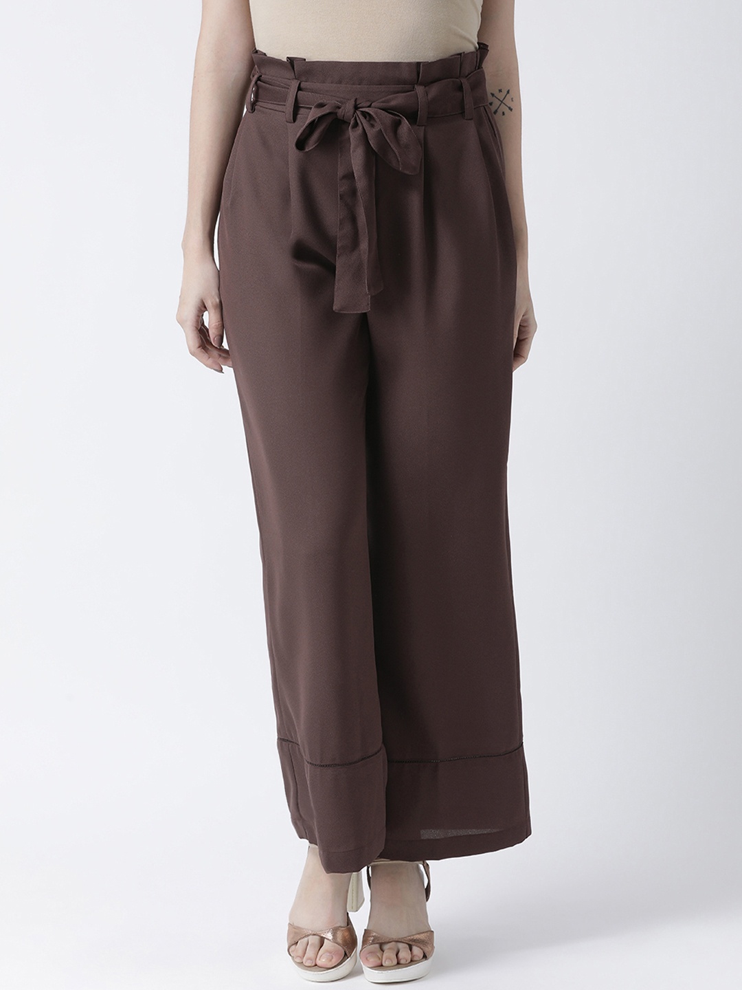 

KASSUALLY Women Brown Regular Fit Solid Parallel Trousers