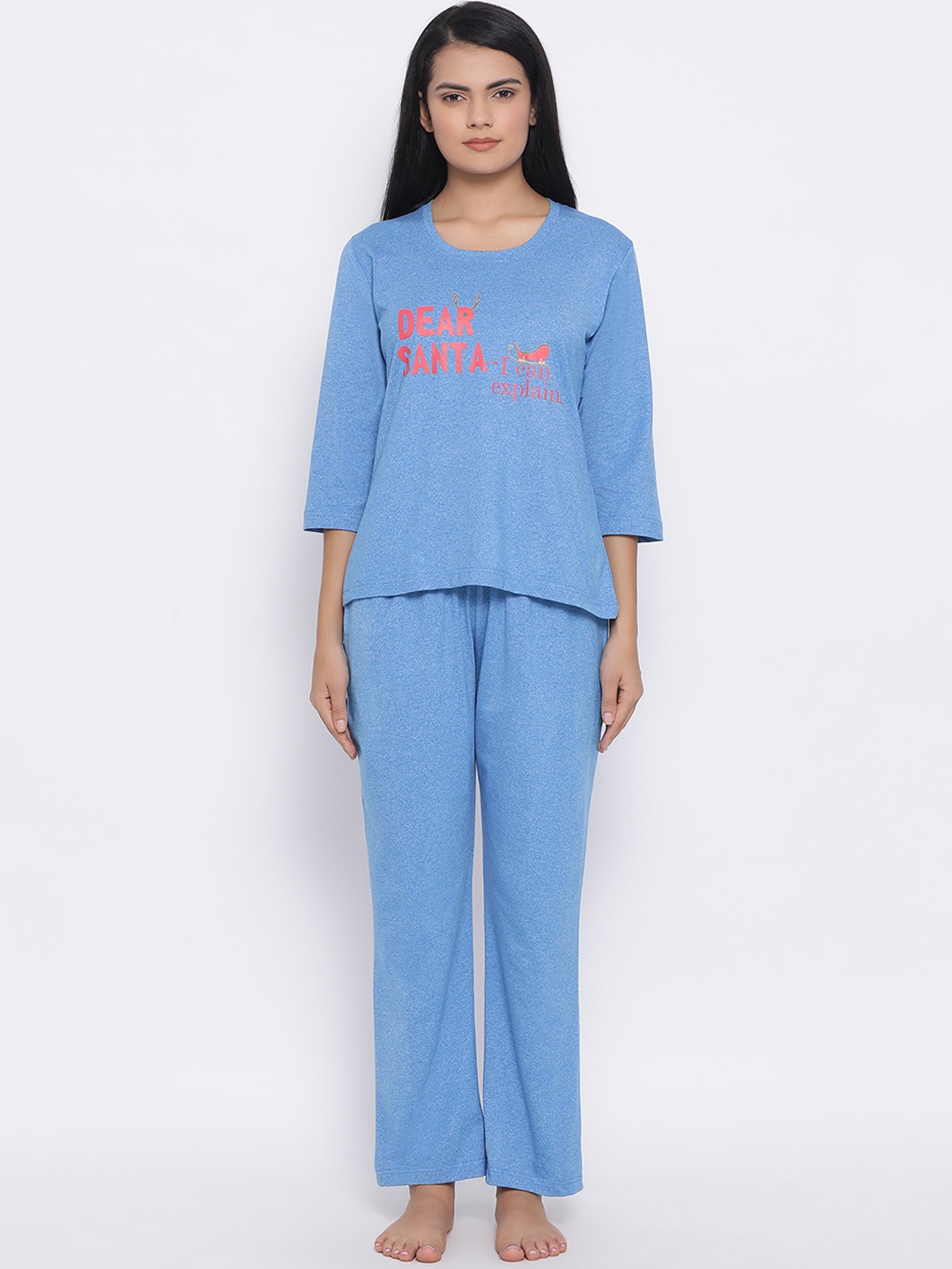 

Clovia Women Blue Printed Night Suit LS0294A083