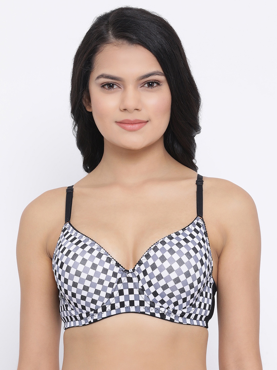 

Clovia Grey & White Printed Padded Underwired T-Shirt Bra BR2006P1332B
