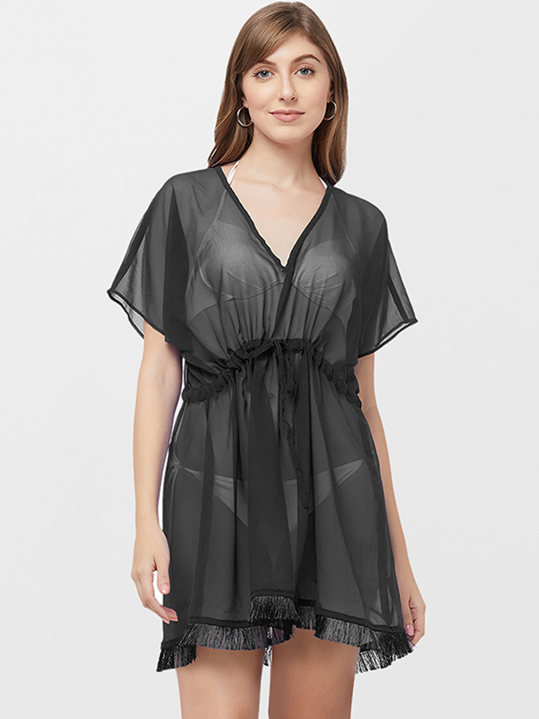 

MIRCHI FASHION Women Black Solid Kaftan Cover-Up Dress
