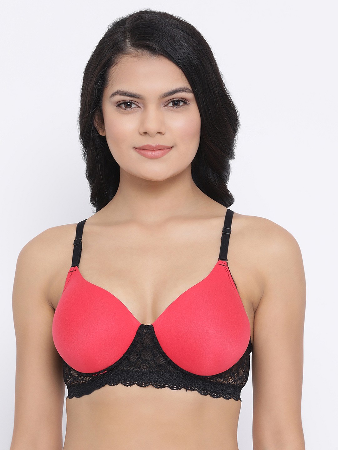 

Clovia Red & Black Lace Padded Non-Wired T-Shirt Bra BR2029P043
