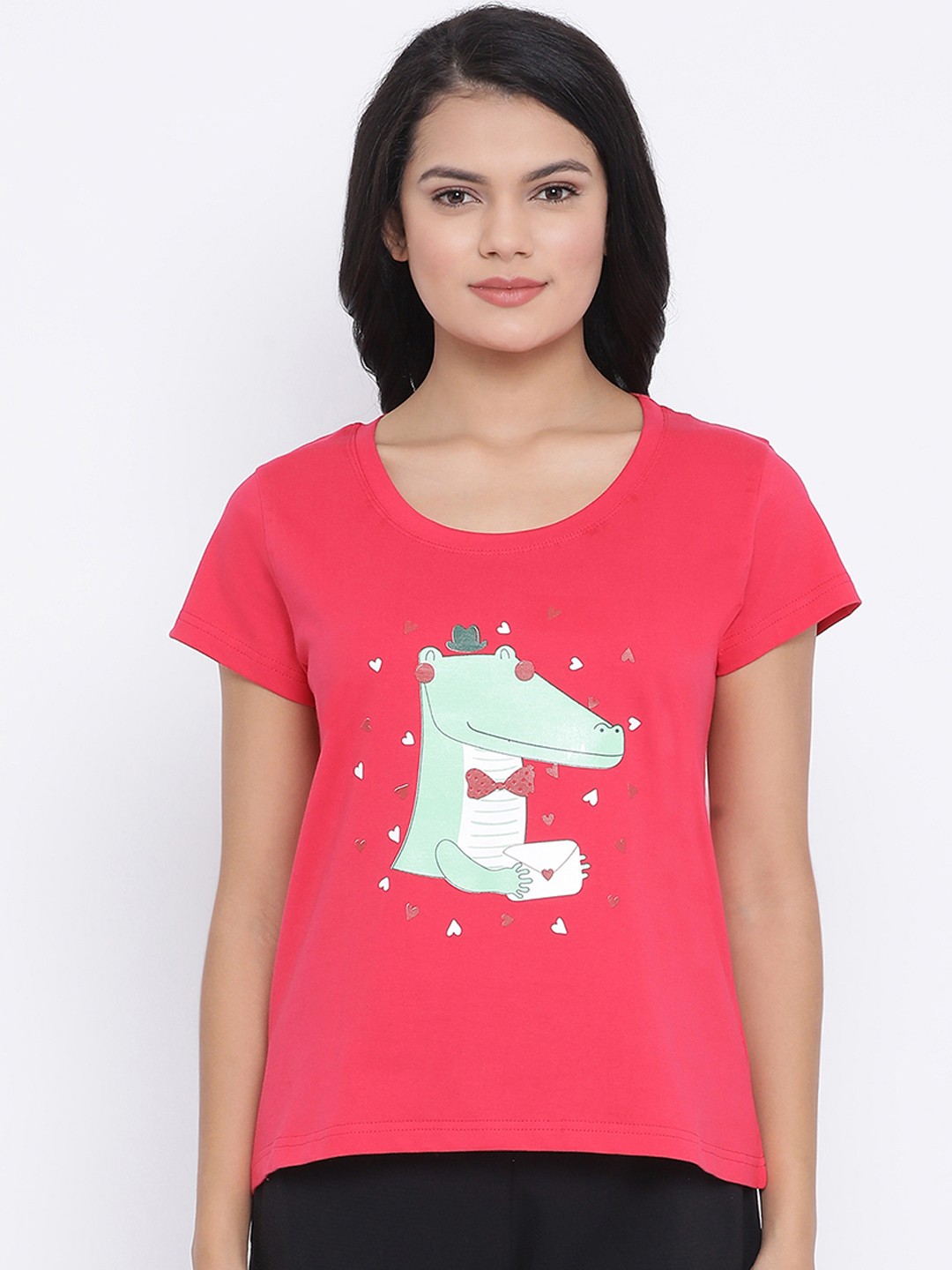 Clovia Women Pink Graphic Printed Lounge T-shirt