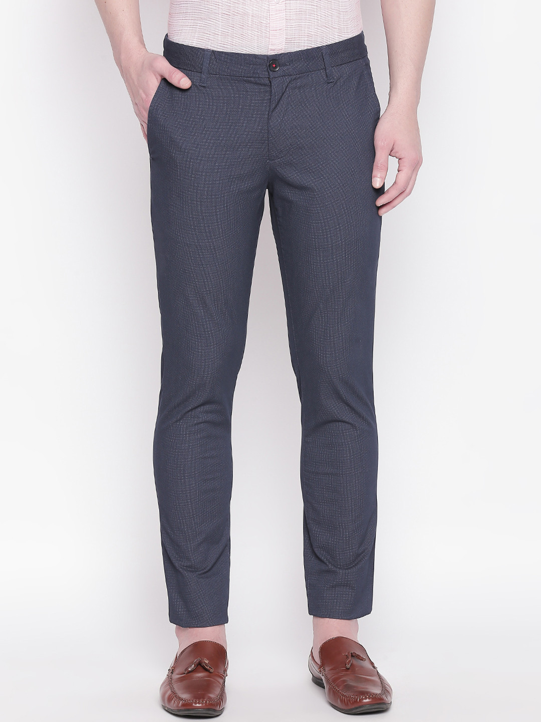 

BYFORD by Pantaloons Men Blue Slim Fit Checked Regular Trousers