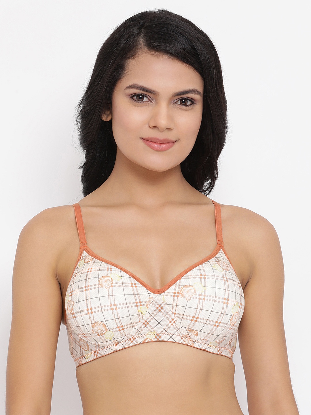 

Clovia Beige Printed Non-Wired Lightly Padded T-shirt Bra BR1804T2432B