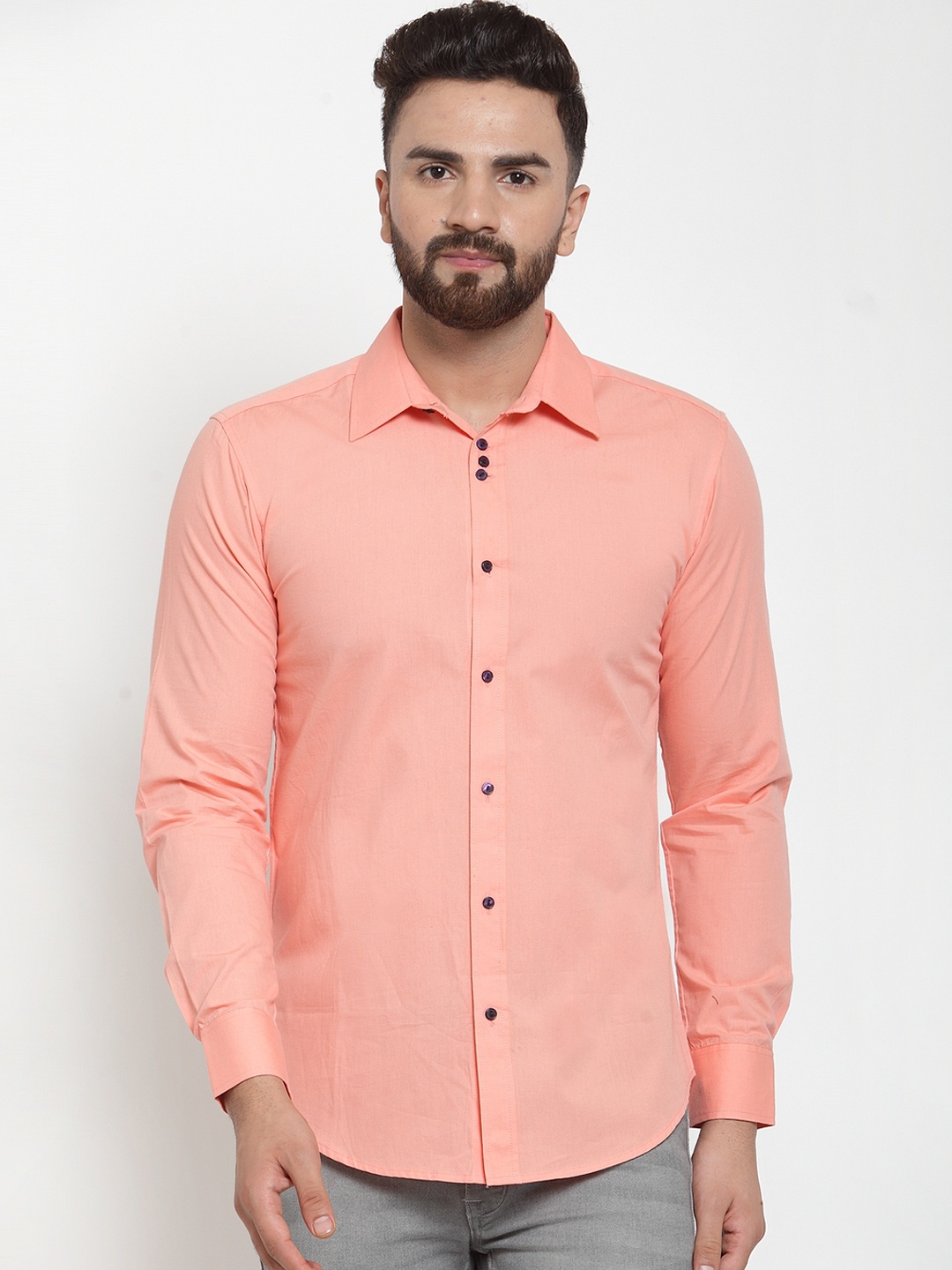 

Purple State Men Peach-Coloured Slim Fit Solid Casual Shirt
