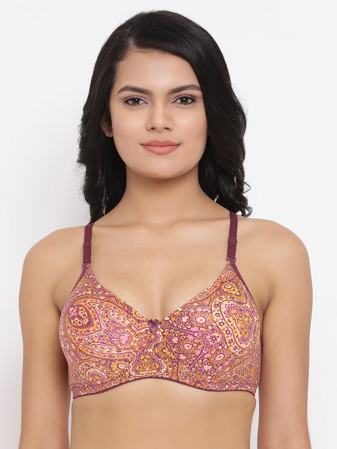 

Clovia Purple Printed Padded Non-Wired Tshirt Bra BR1439G1532B