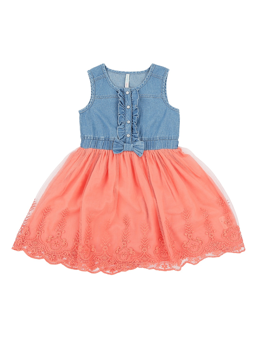 

Pantaloons Junior Girls Navy Blue Colourblocked Denim Fit and Flare Dress