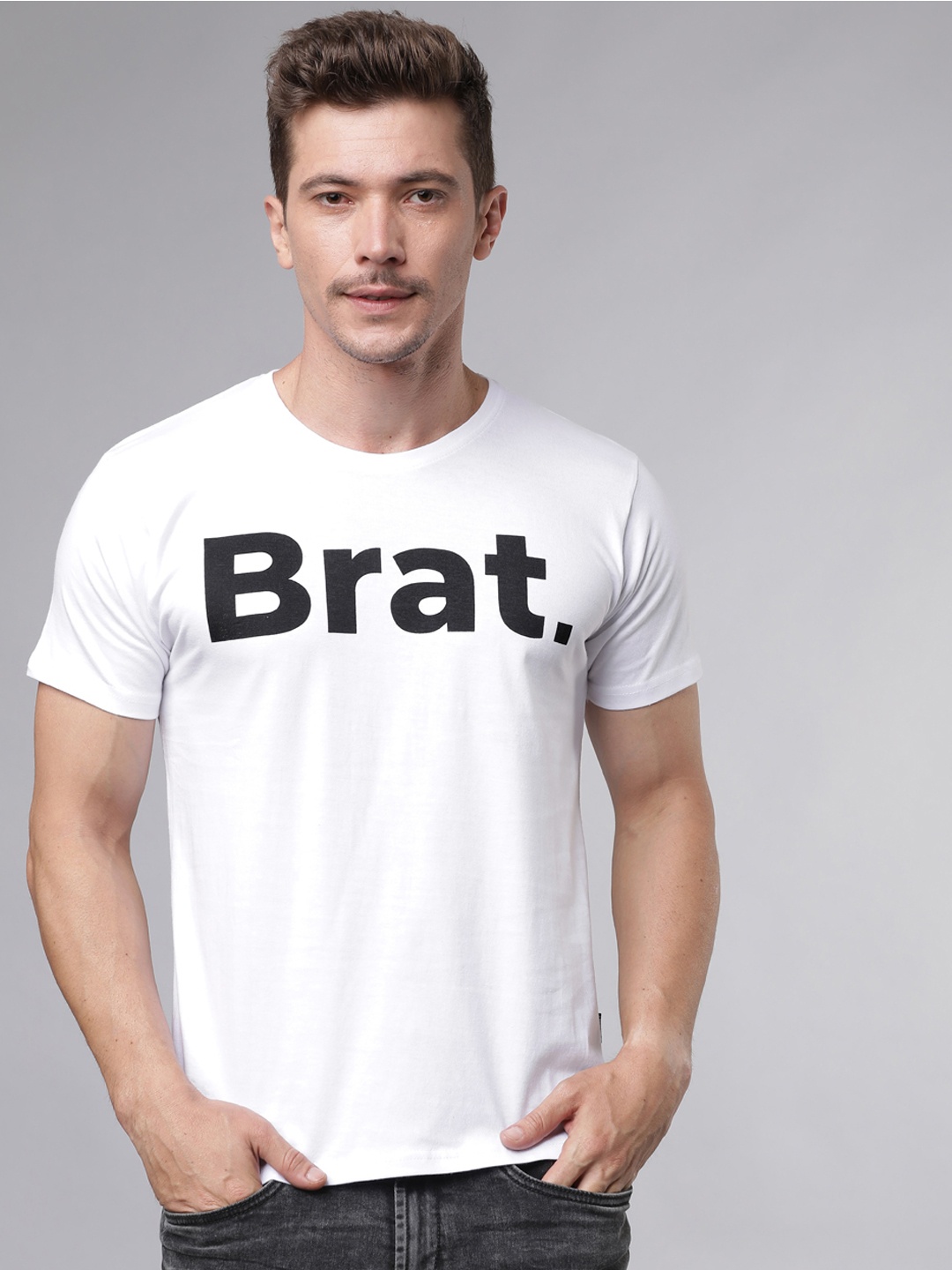 

LOCOMOTIVE Men White & Orange Printed Round Neck Slim Fit T-shirt
